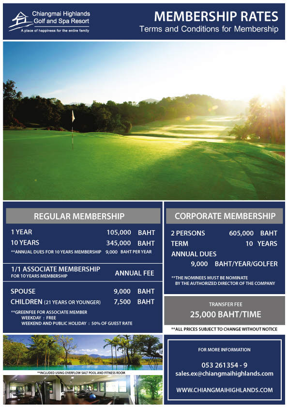 Membership Chiangmai Highlands Golf and Spa Resort